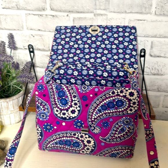 Vera Bradley Boysenberry Julia HandBag Purse 3” Handle W/ Shoulder Strap - Picture 7 of 9